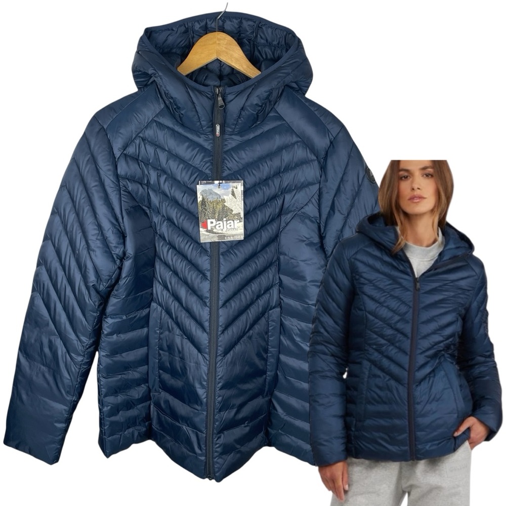 Pajar Womens Colette Packable Quilted Hooded Puffer Jacket Navy Size XL NWT